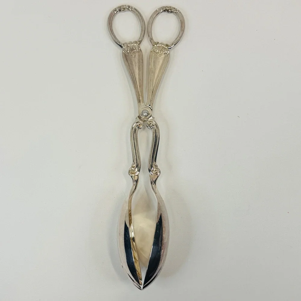 Gorham Heritage Silver Plated Pastry Salad Tongs Italy Ornate‎ Serving Vtg 11